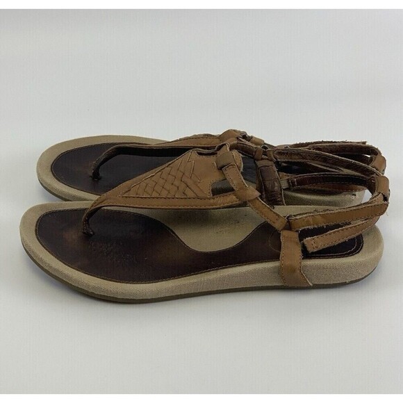 Teva Capri Brown Leather Woven T-Strap Sandals Flat Slingback 1003970 Womens 8 - Picture 4 of 14
